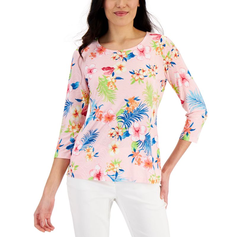 Jm Collection Womens Printed Jacquard Top